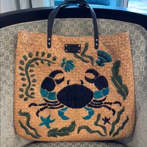 Kate Spade Woven Large Straw Tote with Crab Design